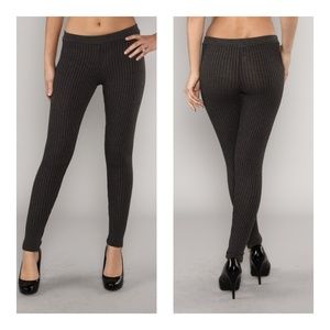 Grey Ribbed Knit Warm Leggings